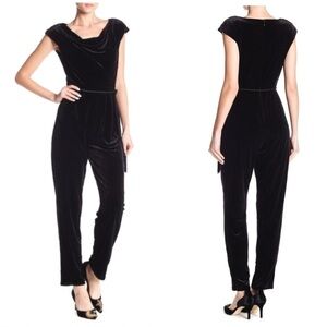 Eliza J Black Velvet Wide Leg Braid Tassel Belt Jumpsuit Size 12